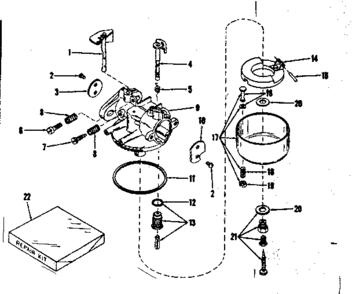 Carburetor No. 28627 Diagram and Parts List for 14343004  Craftsman Engine