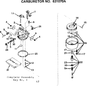 Carburetor Diagram and Parts List for 143654142  Craftsman Engine