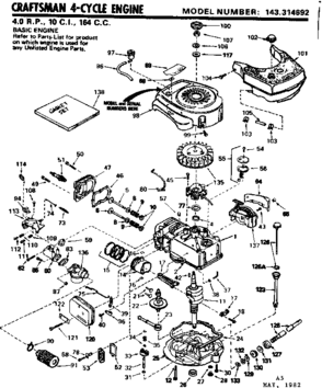 Replacement Parts Diagram and Parts List for 143314692  Craftsman Engine