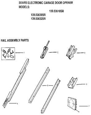Rail Assembly Diagram and Parts List for 13953618SR  Craftsman Garage Door Opener