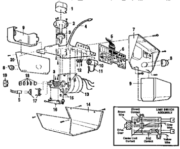 Opener Assembly Diagram and Parts List for 13953627SRT  Craftsman Garage Door Opener