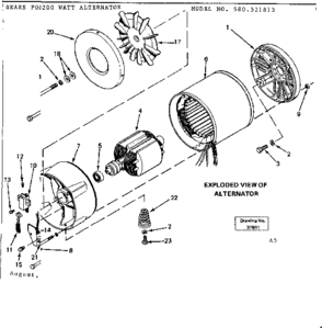 Alternator Diagram and Parts List for 580321813  Craftsman Engine