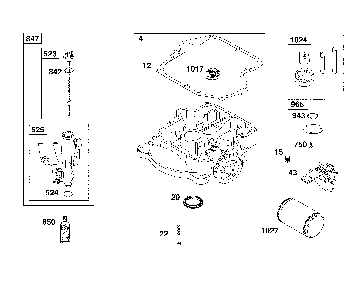 Crankcase cover/sump/lubrication Diagram and Parts List for CMXGRAM7821291  Craftsman Lawn Tractor