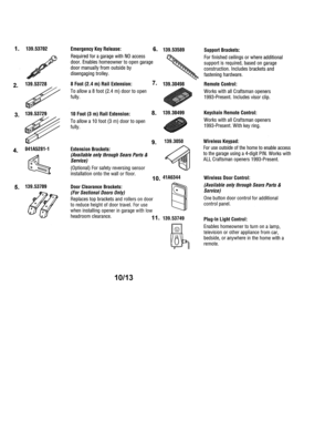Accessories Diagram and Parts List for 13953918D  Craftsman Garage Door Opener