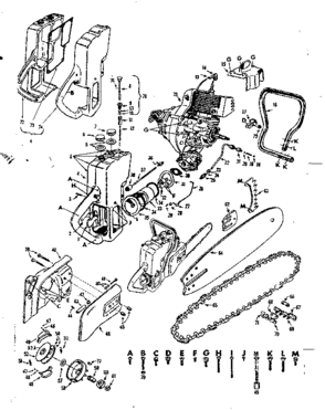 Engine And Chain Diagram and Parts List for 91760021  Craftsman Chainsaw