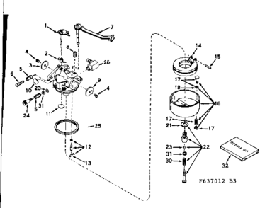 Carburetor #631814 Diagram and Parts List for 143637012  Craftsman Engine
