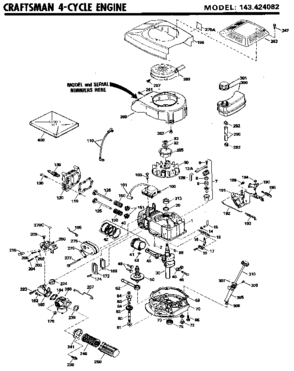 Craftsman 4-cycle Engine Diagram and Parts List for 143424082  Craftsman Engine