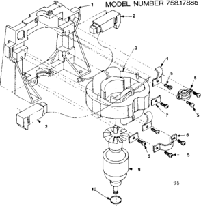 Frame Motor Diagram and Parts List for 75817885  Craftsman Utility Vacuum