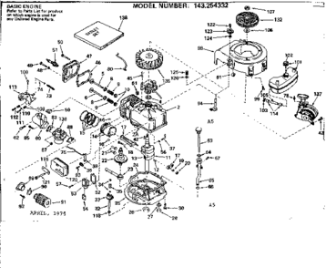 Replacement Parts Diagram and Parts List for 143254332  Craftsman Engine