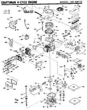 4-cycle Engine Diagram and Parts List for 143426112  Craftsman Engine