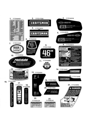 Decals Diagram and Parts List for 247288853  Craftsman Lawn Tractor