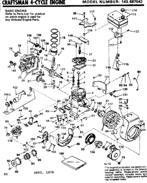 Replacement Parts Diagram and Parts List for 143687042  Craftsman Engine