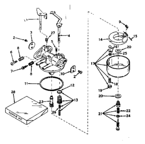 Carburetor No. 631157 Diagram and Parts List for 143569082  Craftsman Engine