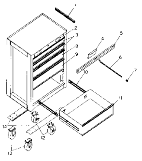 Cabinet Parts Diagram and Parts List for 706652003  Craftsman Tool Stand & Cart