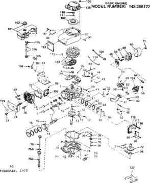 Replacement Parts Diagram and Parts List for 143286172  Craftsman Engine