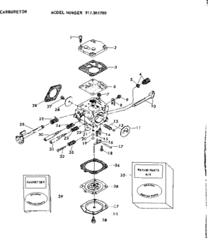 Carburetor Diagram and Parts List for 917351780  Craftsman Chainsaw