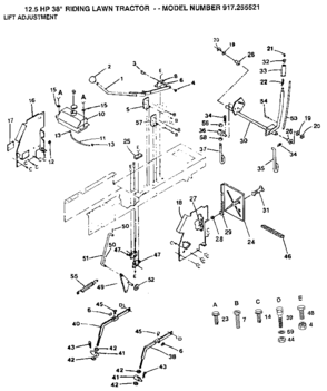Lift Adjustment Diagram and Parts List for 917255521  Craftsman Lawn Tractor