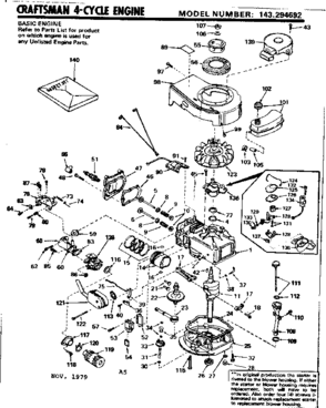 Replacement Parts Diagram and Parts List for 143294692  Craftsman Engine