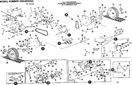 Wheel Assembly Diagram and Parts List for 536906200  Craftsman Snow Blower