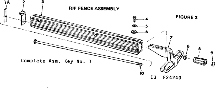 Rip Fence Assembly Diagram and Parts List for 11324240  Craftsman Power Motor