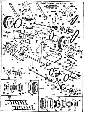 Replacement Parts Diagram and Parts List for 53682228  Craftsman Snow Blower