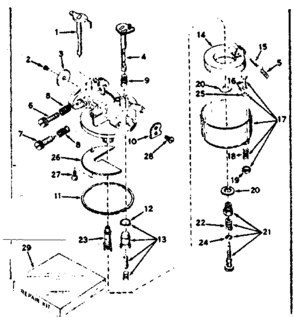 Carburetor Diagram and Parts List for 143546072  Craftsman Engine