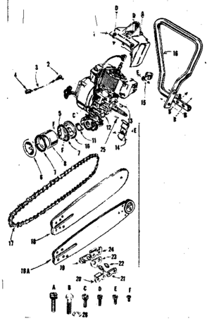 Engine And Chain Assembly Diagram and Parts List for 91761407  Craftsman Chainsaw
