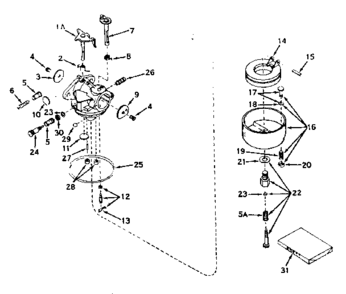 Carburetor Diagram and Parts List for 143576012  Craftsman Engine