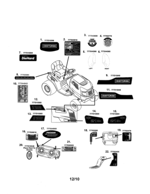 Decals Diagram and Parts List for 247288850  Craftsman Lawn Tractor