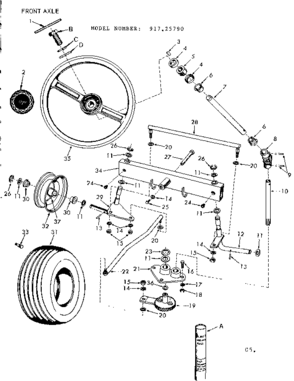 Front Axle Diagram and Parts List for 91725790  Craftsman Lawn Tractor
