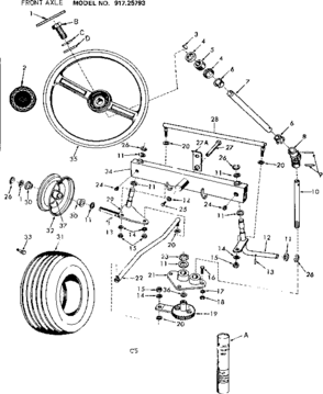 Front Axle Diagram and Parts List for 91725793  Craftsman Lawn Tractor