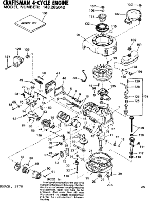 Replacement Parts Diagram and Parts List for 143285042  Craftsman Engine