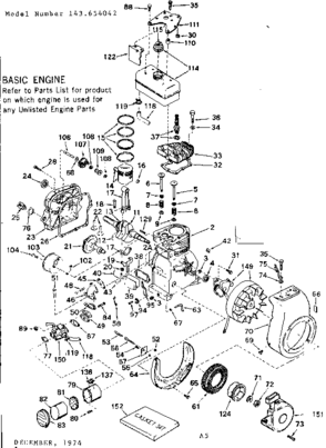 Replacement Parts Diagram and Parts List for 143654042  Craftsman Engine
