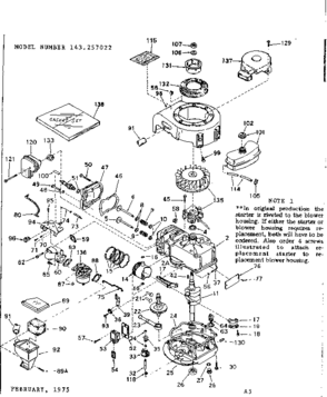 Replacement Parts Diagram and Parts List for 143257022  Craftsman Engine