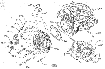 Crankcase - Cylinder Head Diagram and Parts List for 3904  Craftsman Lawn Mower