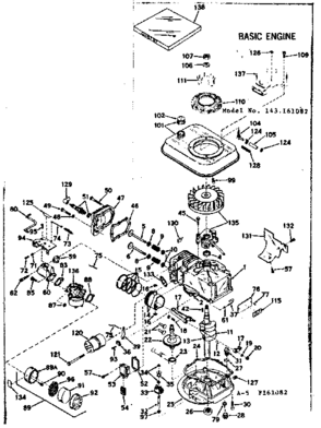 Basic Engine Diagram and Parts List for 143161082  Craftsman Engine