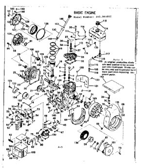 Basic Engine Diagram and Parts List for 143564012  Craftsman Engine