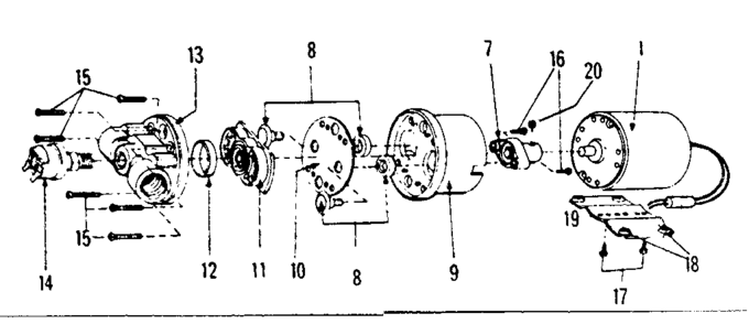 Sprayer Motor And Pump Assembly Diagram and Parts List for 521245801  Craftsman Leaf Blower / Vacuum