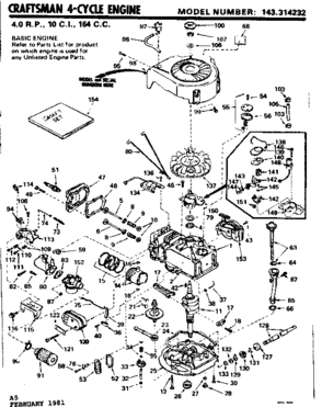 Replacement Parts Diagram and Parts List for 143314232  Craftsman Engine