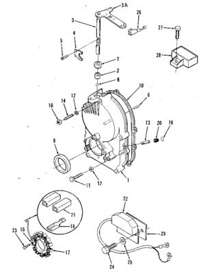 Gearcase, Ignition Control, Alternator And Regulator Diagram and Parts List for 73911054C  Craftsman Engine