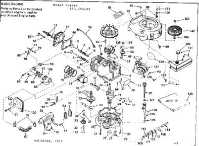 Replacement Parts Diagram and Parts List for 143245192  Craftsman Engine