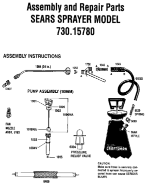 Sprayer Diagram and Parts List for 73015780  Craftsman Sprayer