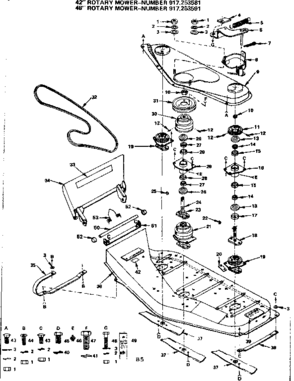 Mandrel Assembly Diagram and Parts List for 917253591  Craftsman Lawn Mower