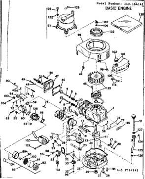 Basic Engine Diagram and Parts List for 143164142  Craftsman Engine