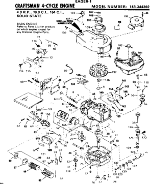 Replacement Parts Diagram and Parts List for 143344392  Craftsman Engine
