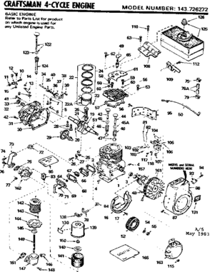 Replacement Parts Diagram and Parts List for 143726272  Craftsman Engine