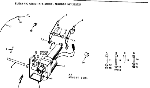 Electric Actuator Diagram and Parts List for 917252321  Craftsman Lawn Mower