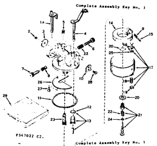 Carburetor Diagram and Parts List for 143547022  Craftsman Engine