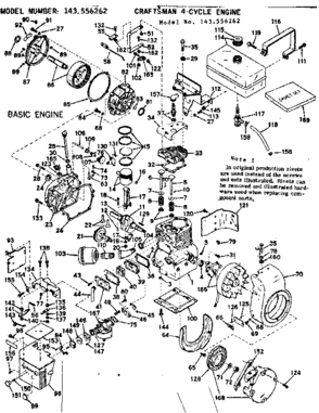 Basic Engine Diagram and Parts List for 143556262  Craftsman Engine