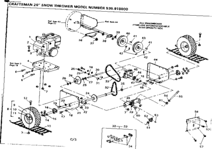 Wheel Assembly Diagram and Parts List for 536918800  Craftsman Snow Blower